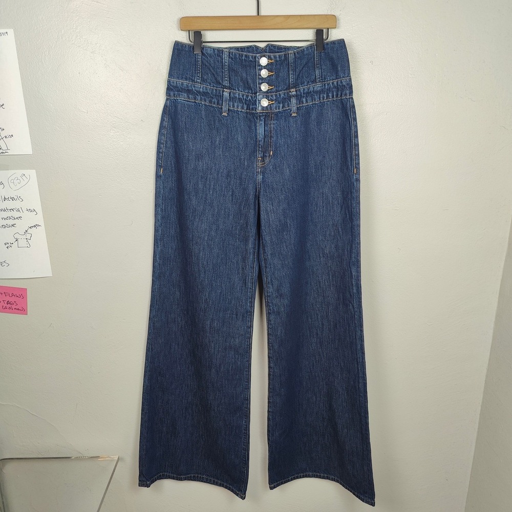 Re/Done Corset Jeans Womens 29 Indigo‎ Wash Wide Leg High Waist Retro 70s NWT